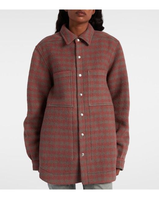 Rick Owens Red Checked Virgin Wool Overshirt