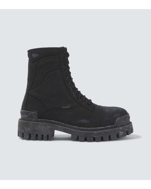 Balenciaga Black Combat Strike Canvas Lace-Up Boots for men