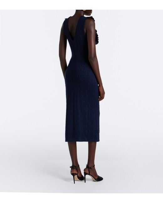 Alessandra Rich Blue Knitted Virgin Wool Midi Dress