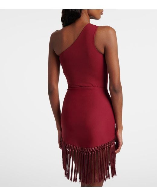 Taller Marmo Red One-Shoulder Swimsuit And Beach Cover-Up Set