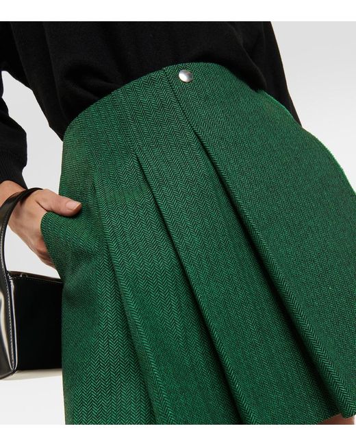 Plan C Green Pleated Wool-Blend Miniskirt