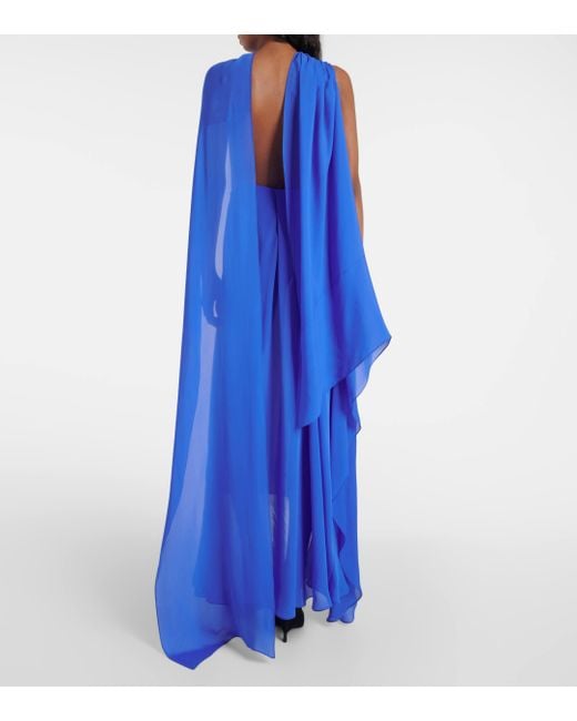 Givenchy Blue Draped Asymmetric Silk Satin Gown