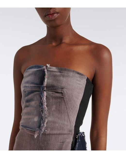 Rick Owens Purple Distressed Denim Bustier Gown
