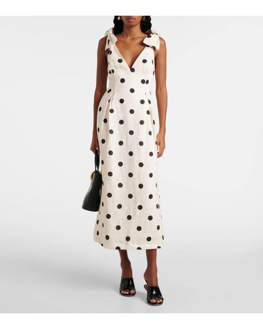 Vestido Midi De Lino Con Lunares Y Lazos Zimmermann de color White
