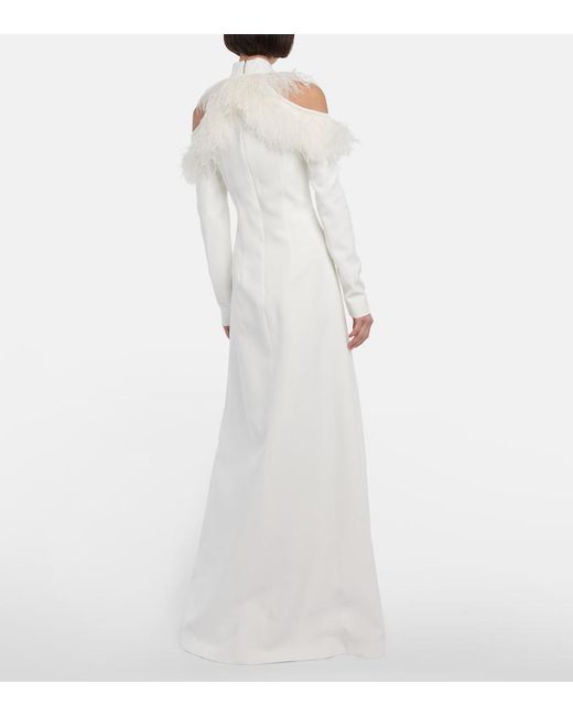 Christopher Kane White Bridal Feather-Trimmed Crepe Gown