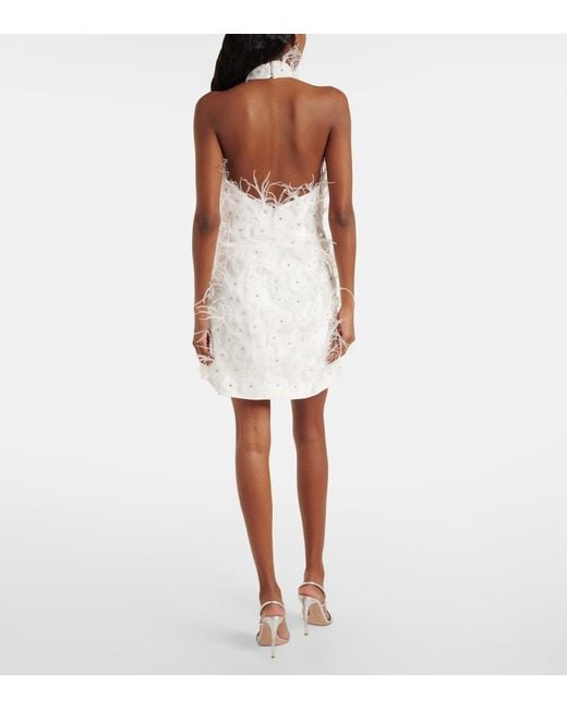 Rebecca Vallance White Bridal Meha Feather-Trimmed Minidress