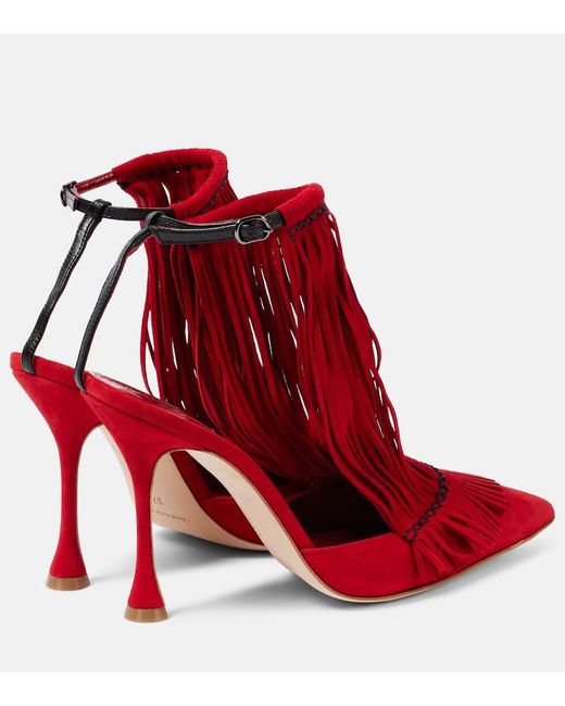 Manolo Blahnik Red Fiki 105 Suede Pumps