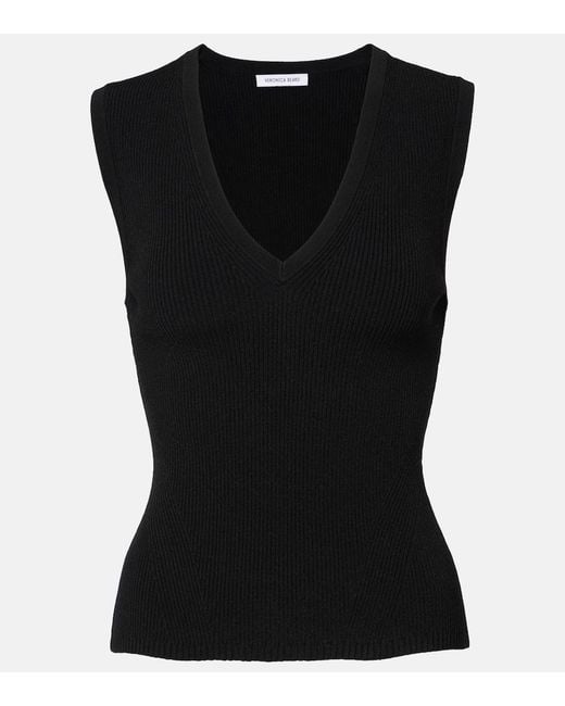 Veronica Beard Black Sid Ribbed-Knit Top