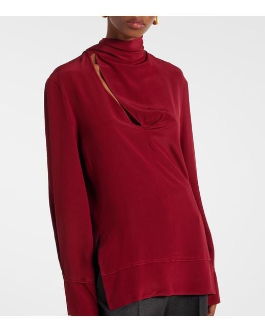 Victoria Beckham Red Silk Scarf-Detail Blouse