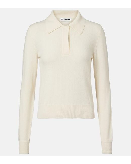 Jil Sander White Virgin Wool Polo Sweater