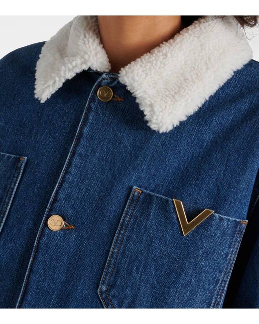 Valentino Blue Shearling-trimmed Denim Jacket