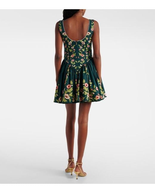 Agua Bendita Green Pluma Floral Cotton Minidress