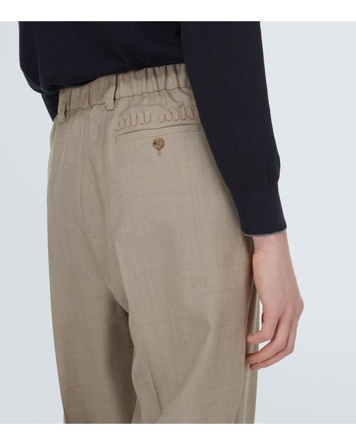 Pantalones anchos de gabardina de lana Miu Miu de hombre de color Natural