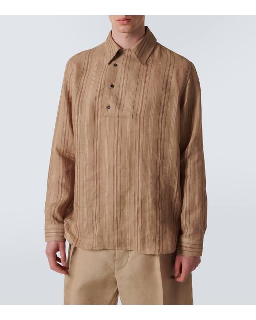 Loro Piana Brown Shinano Linen Polo Shirt for men
