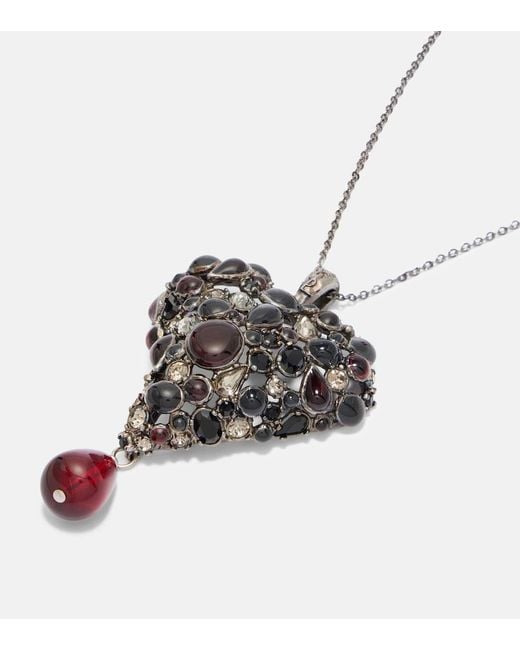 Saint Laurent White Embellished Pendant Necklace