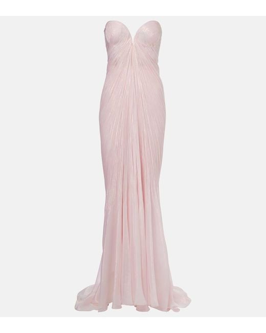 Maria Lucia Hohan Pink Meilien Pleated Silk-Blend Chiffon Gown