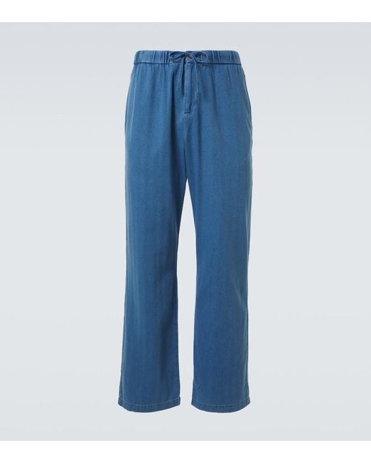 Frescobol Carioca Blue Rocha Herringbone Cotton Twill Wide-Leg Pants for men