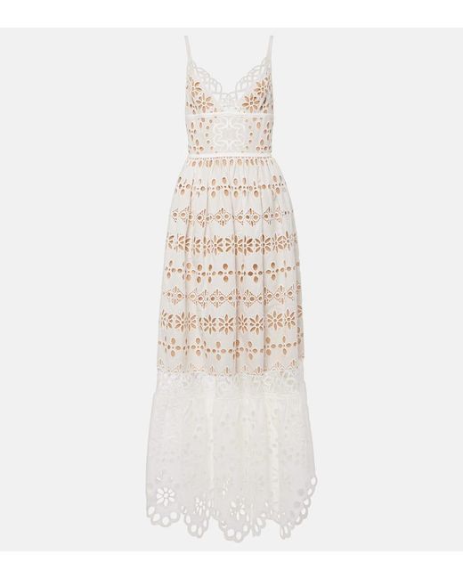 Elie Saab White V-neck Embroidered Maxi Dress