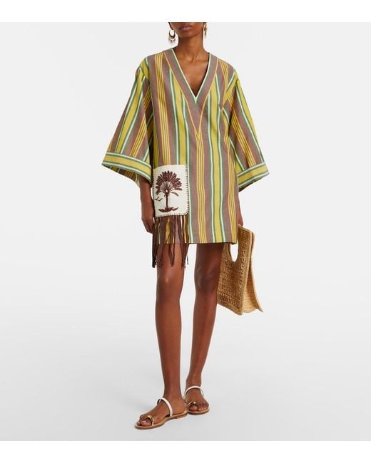 ALÉMAIS Green Clover Embroidered Striped Cotton Minidress
