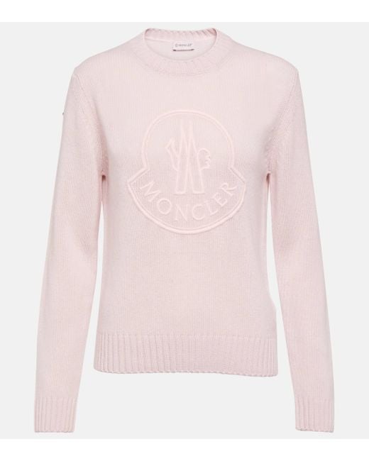 Pull en laine et cachemire a logo Moncler en coloris Pink