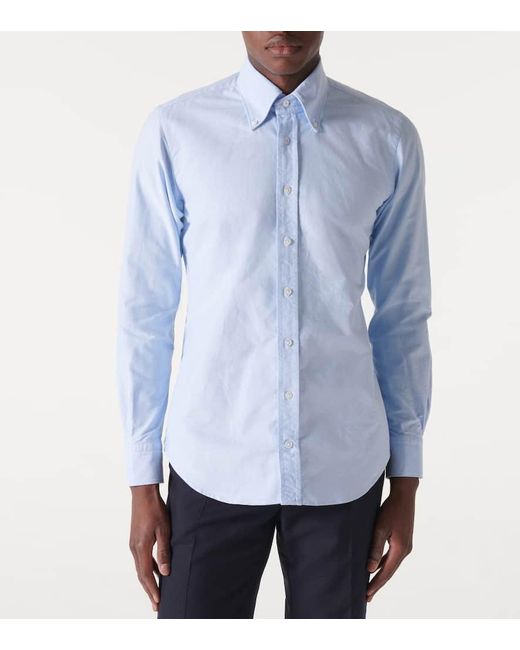 Thom Sweeney Blue Cotton Oxford Shirt for men