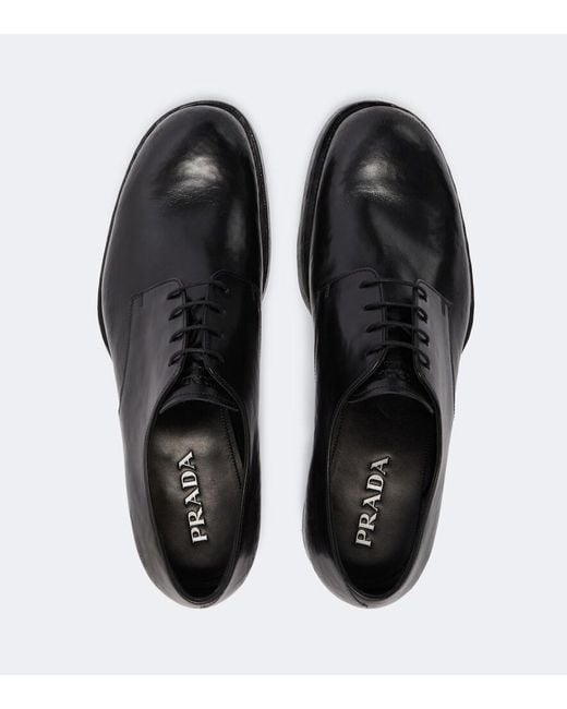 Prada Black Leather Derby Shoes for men
