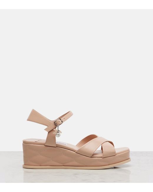 Jimmy Choo Pink Astra 60 Leather Wedge Sandals