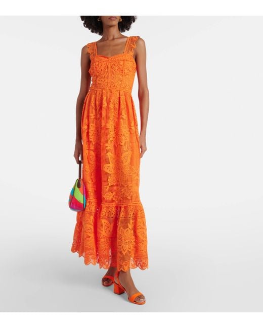 Farm Rio Orange Guipure Lace Maxi Dress