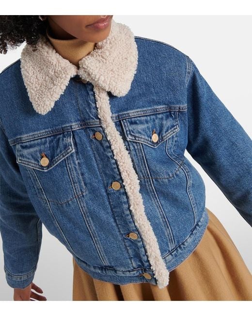 7 For All Mankind Blue Teddy-Trimmed Denim Jacket