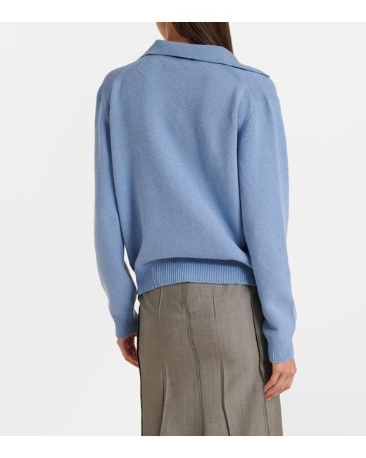 Victoria Beckham Blue Genevieve Wool And Cashmere Polo Sweater