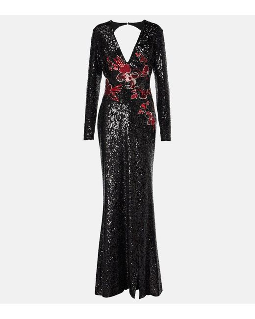 Elie Saab Black Embroidered Sequined Gown