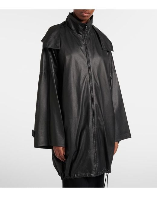 The Row Black Cassandre Leather Coat