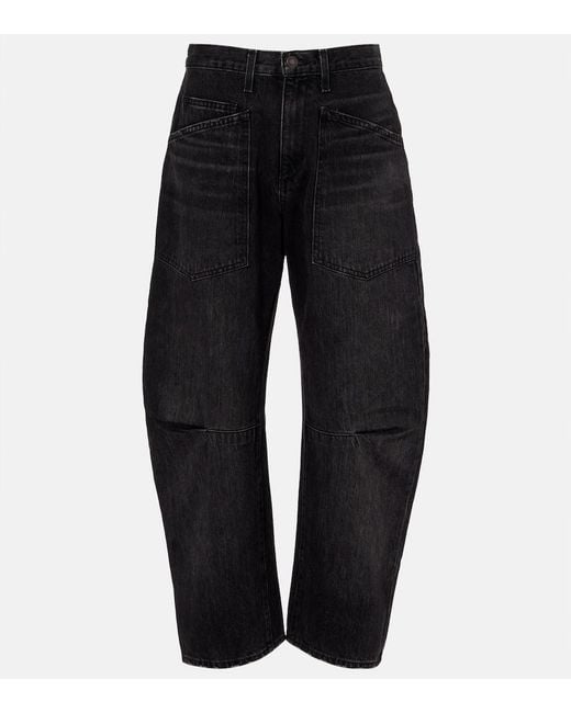 Nili Lotan Black Shon Mid-Rise Barrel-Leg Jeans