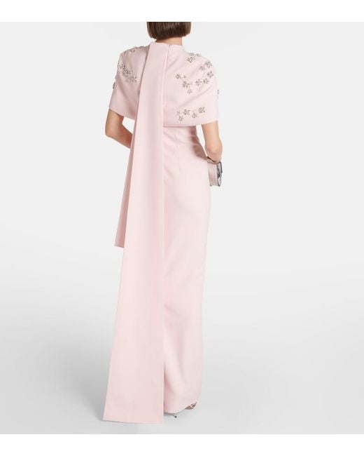 Safiyaa Pink Embellished Caped Crepe Gown