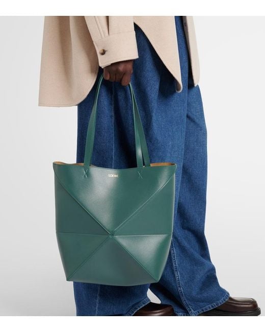 Loewe Blue Tote Puzzle Fold Medium Aus Leder