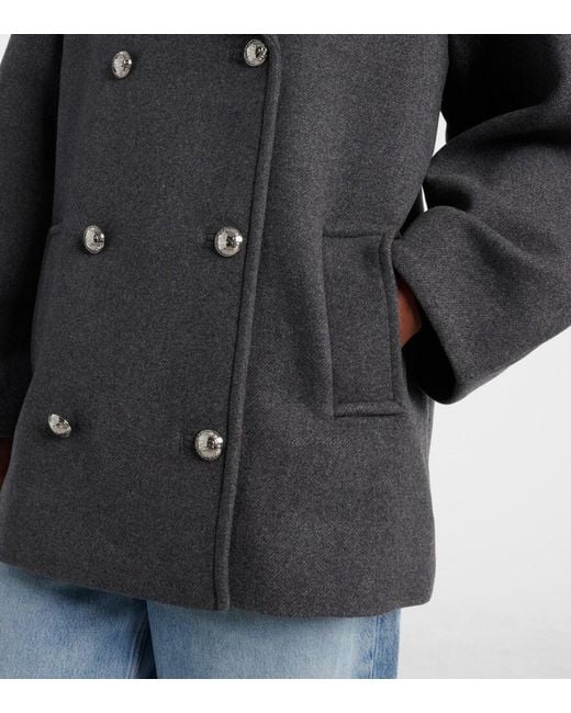 Ganni Gray Oversized Wool-Blend Peacoat