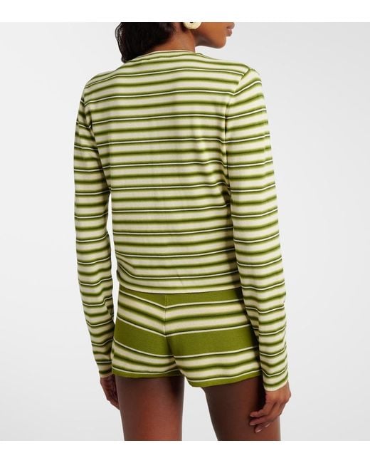 Faithfull The Brand Green Cinta Striped Cotton-Blend Cardigan