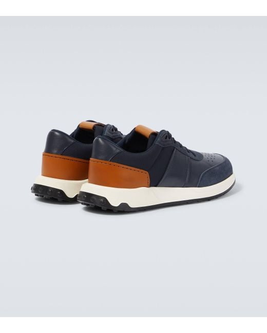 Tod's Blue Suede-trimmed Leather Sneakers for men