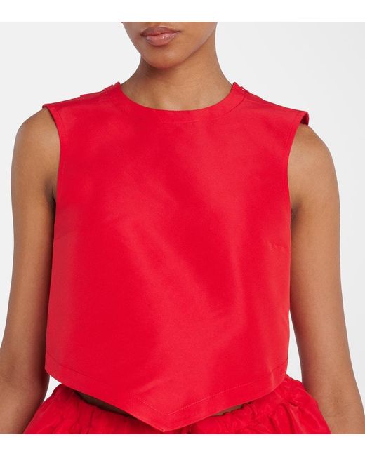 Patou Red Bow-Detail Open-Back Faille Crop Top