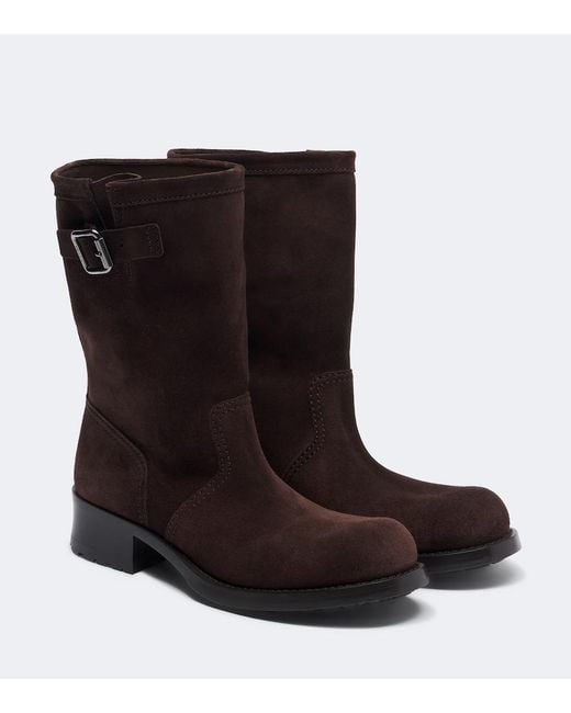 Prada Brown Shard Suede Biker Boots