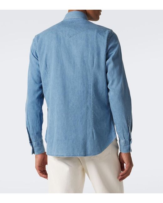 Eleventy Blue Denim Western Shirt for men