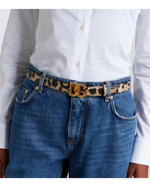 Dolce & Gabbana Brown Dg Leopard-Print Leather Belt
