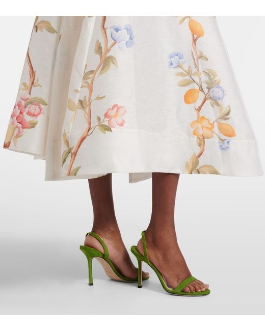 LEO LIN White Selina Floral Ruffled Linen-Blend Midi Dress