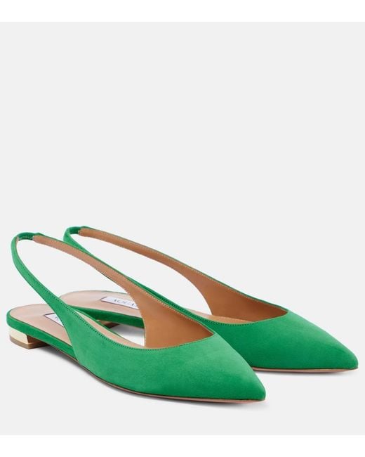 Aquazzura Green Purist Suede Slingback Flats