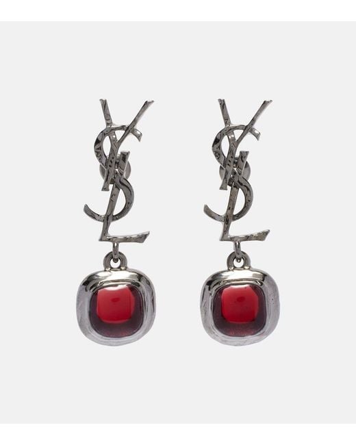 Saint Laurent Red Cassandre Embellished Drop Earrings