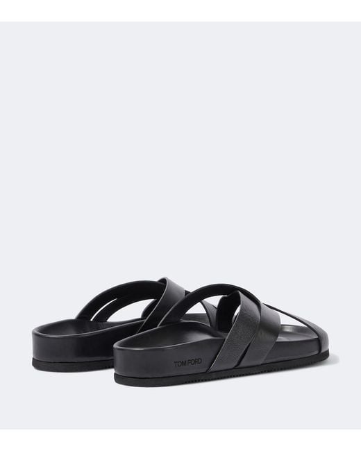 Tom Ford Black Leather Slides for men