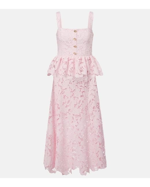 Self-Portrait Pink Peplum Lace Midi Dress
