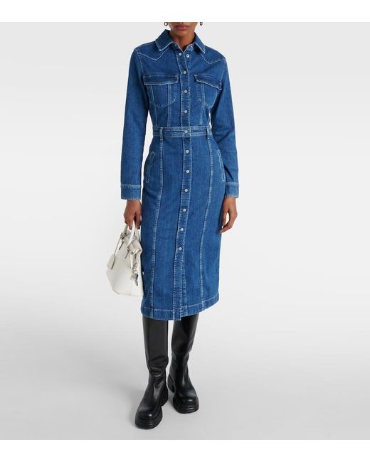 7 For All Mankind Blue Denim Midi Dress