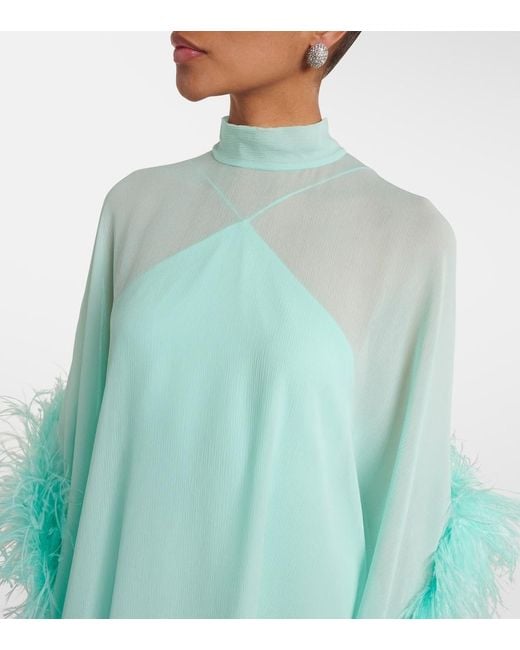 Taller Marmo Green Penelope Feather-Trimmed Silk Kaftan