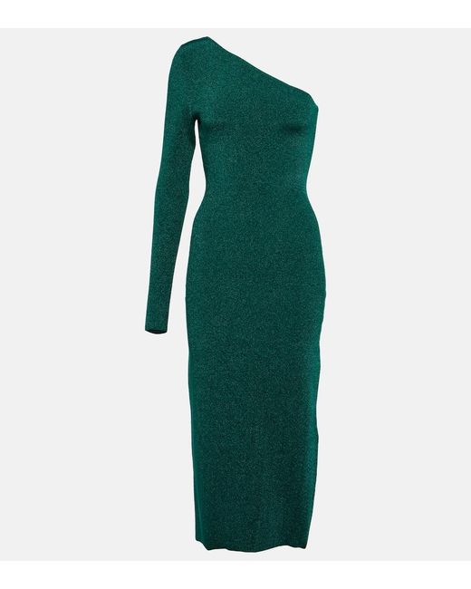 Victoria Beckham Green One-Shoulder Knitted Midi Dress
